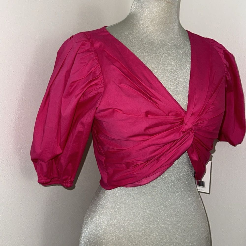 NWT Jason Wu hot Barbie pink crop puff sleeve top blouse shirt small s